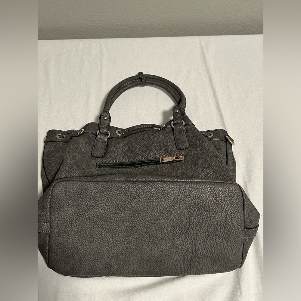 Gussaci Drawstring Shoulder Bag Purse Gray With Zipper Detail - Picture 6 of 13